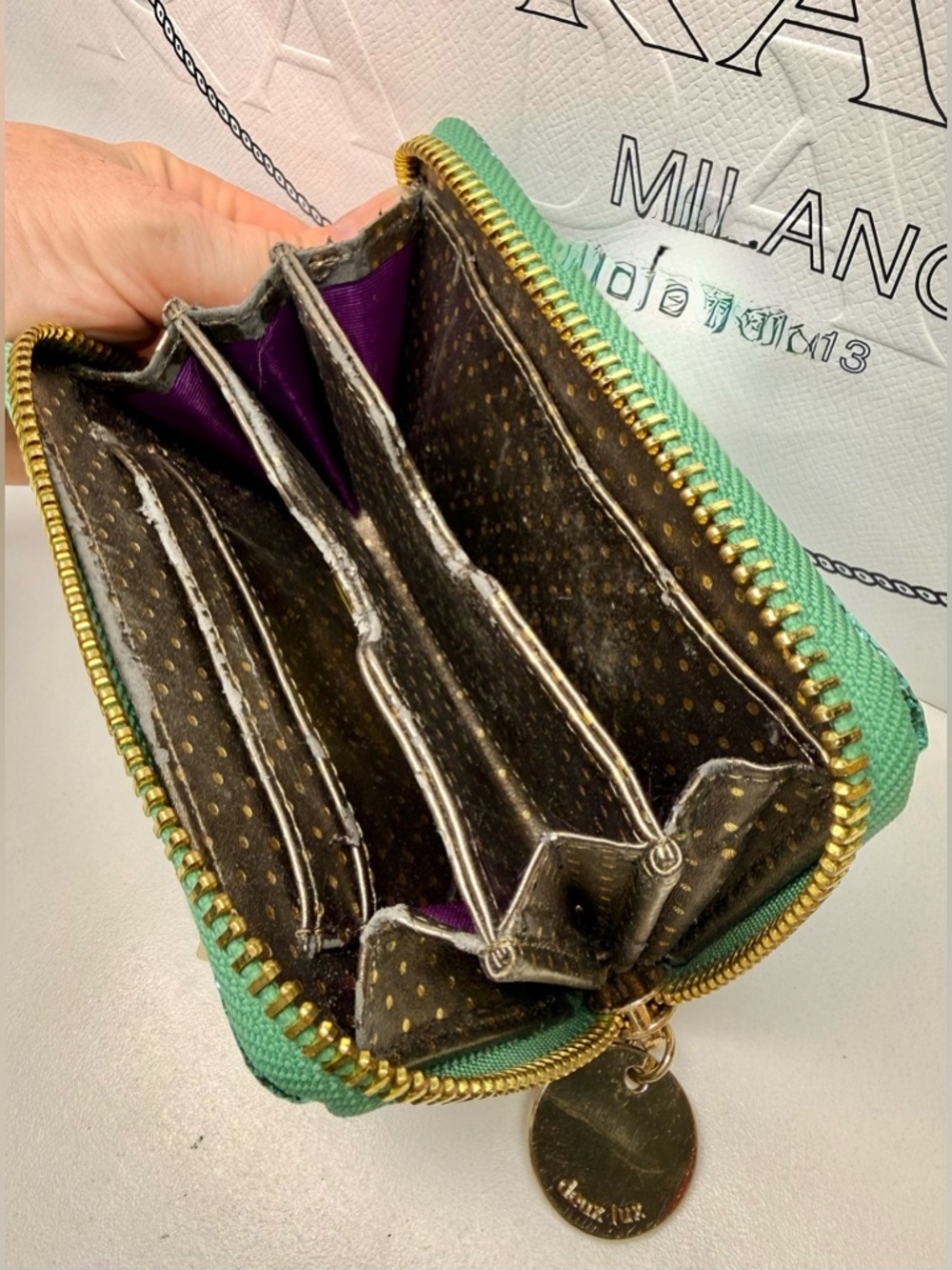 Mint Green Glitter Stud Zip Wallet - Picture 8 of 9